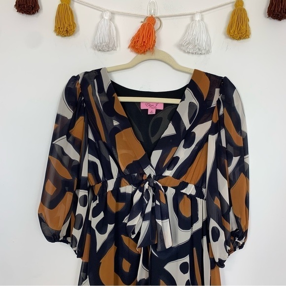 Eliza J Geometric Print Tie Waist Dress Size 6 Petite - Picture 3 of 16